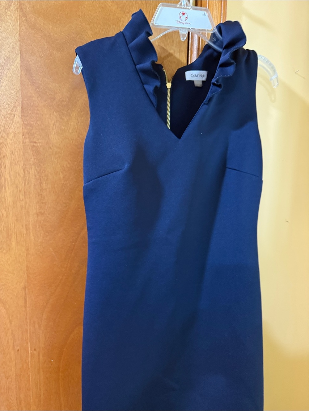 Calvin Klein Navy V-Neck Ruffle Sheath Dress